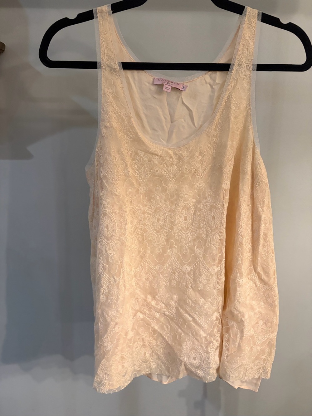 Calypso St. Barth Cream Lace-Overlay Scoop delicate silk Tank size small